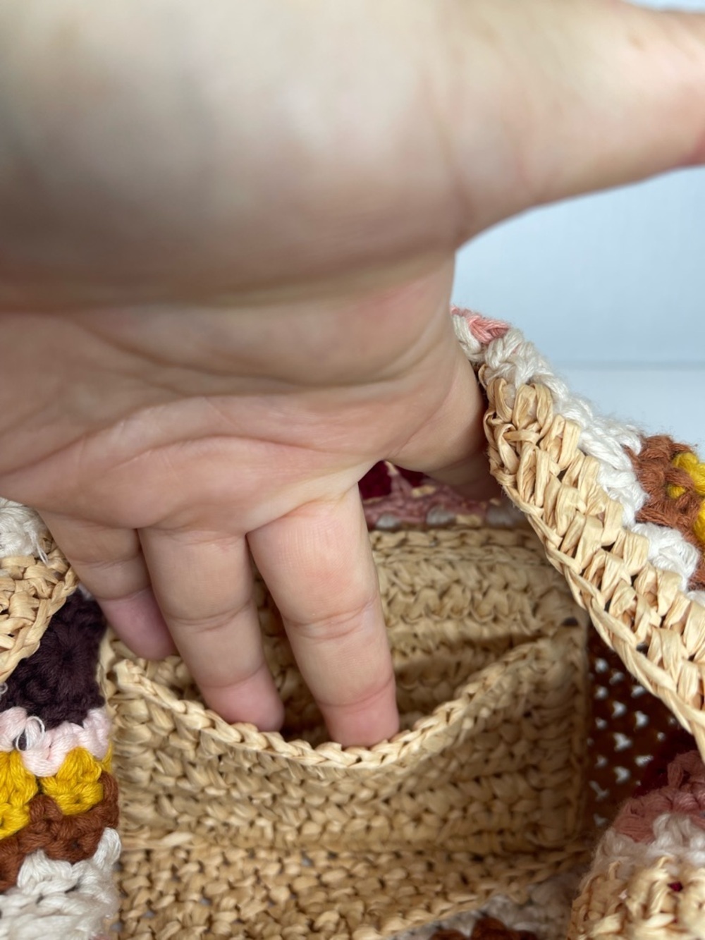 Zara Boho Crochet Straw WovenBag Granny Square Patchwork Festival Coastal Hippie - Picture 11 of 12